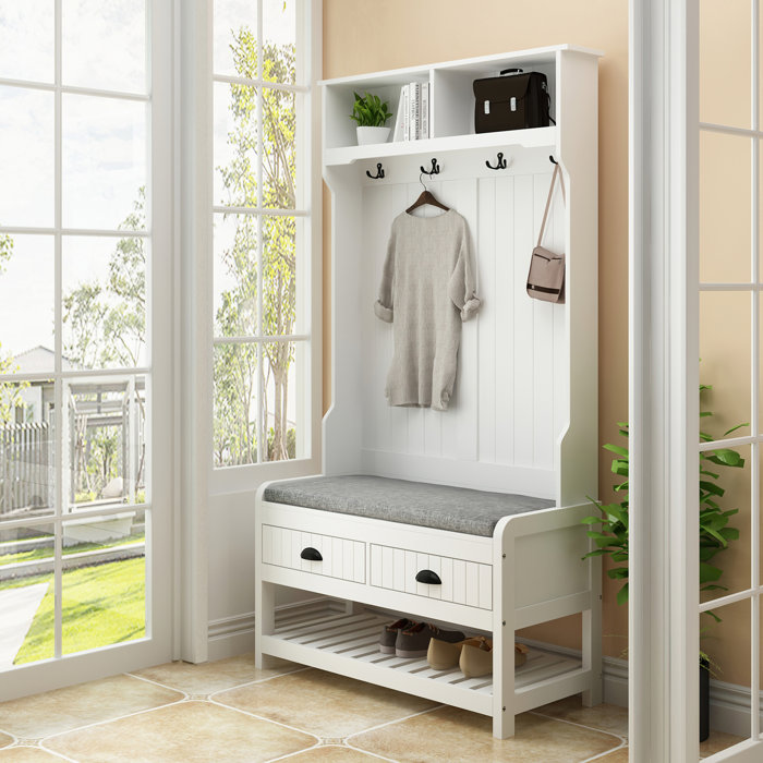 Red Barrel Studio® Hall Tree 34.3'' Wide with Bench and Shoe Storage